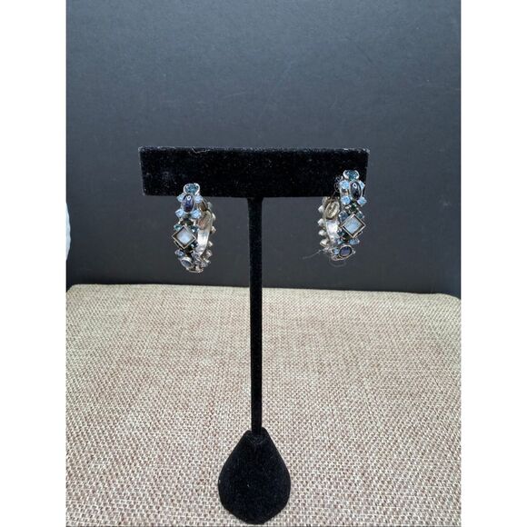 Sorrelli Crystal Hoop Earrings โ Blue & Iridescent Stones โ As Is - Picture 1 of 9